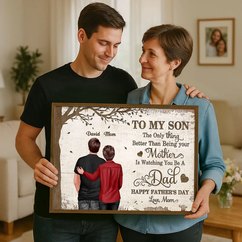 “To My Son” Rustic Poster – Mom‑and‑Son Back‑View Art, Heartfelt Father’s Day Gift, Personalized Names - Image 4
