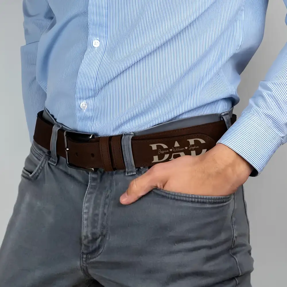 “Dear Dad” Personalized Belt – We Love & Appreciate You, Adjustable Brown Leather - Image 3