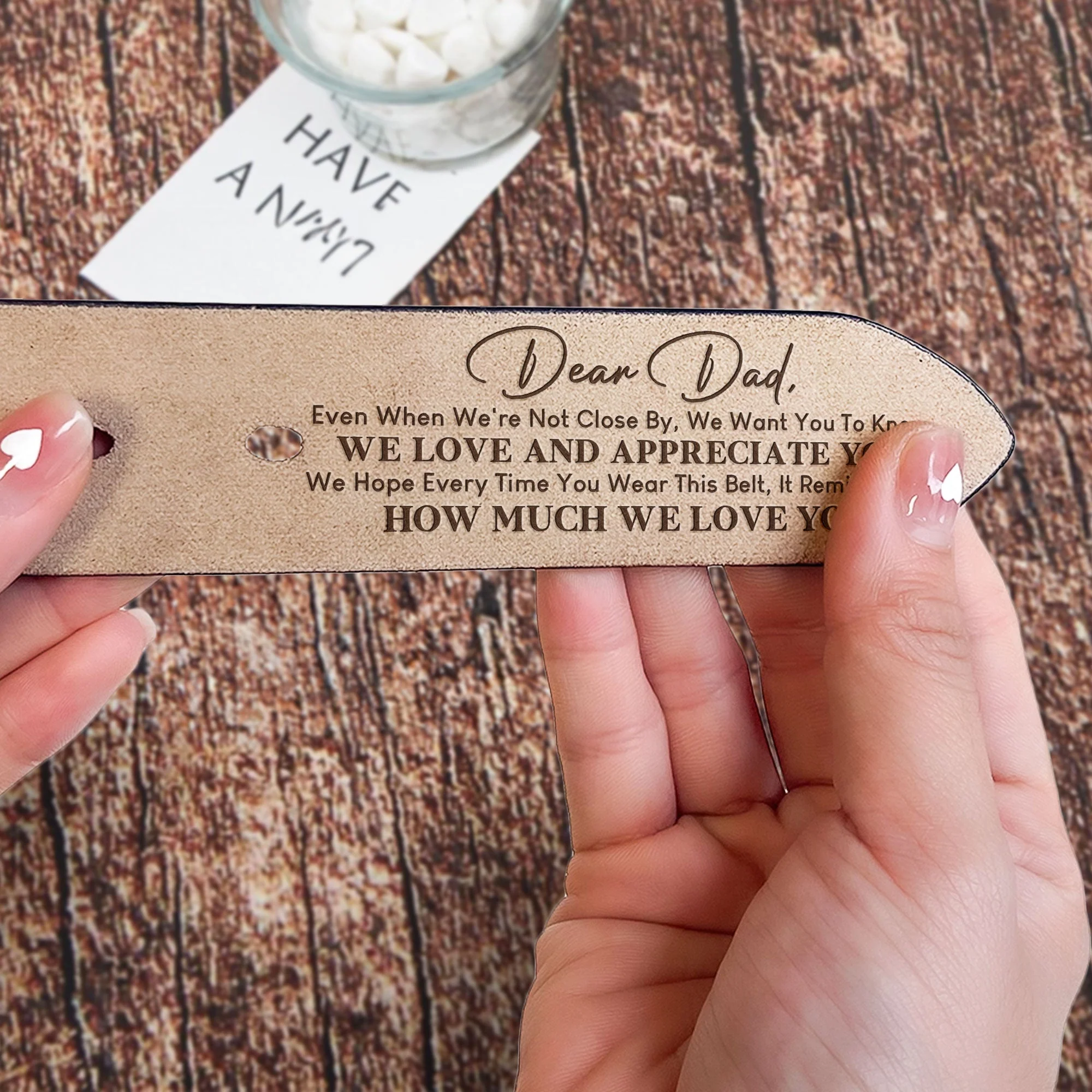 “Dear Dad” Personalized Belt – We Love & Appreciate You, Adjustable Brown Leather - Image 6