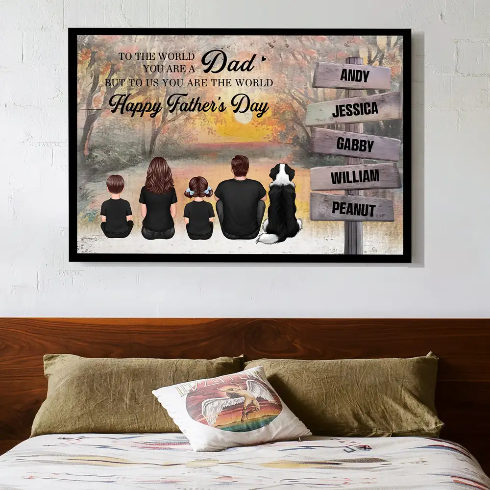Custom Back‑View Family Canvas – Dad Is Our World Quote, Signpost with Names, Heartfelt Gift for Husband or Son - Image 4