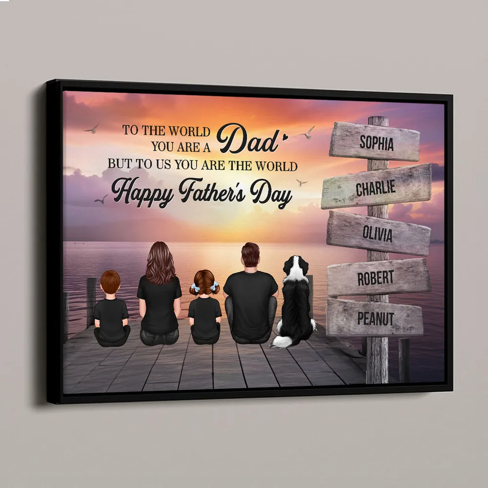 Custom Back‑View Family Canvas – Dad Is Our World Quote, Signpost with Names, Heartfelt Gift for Husband or Son - Image 5