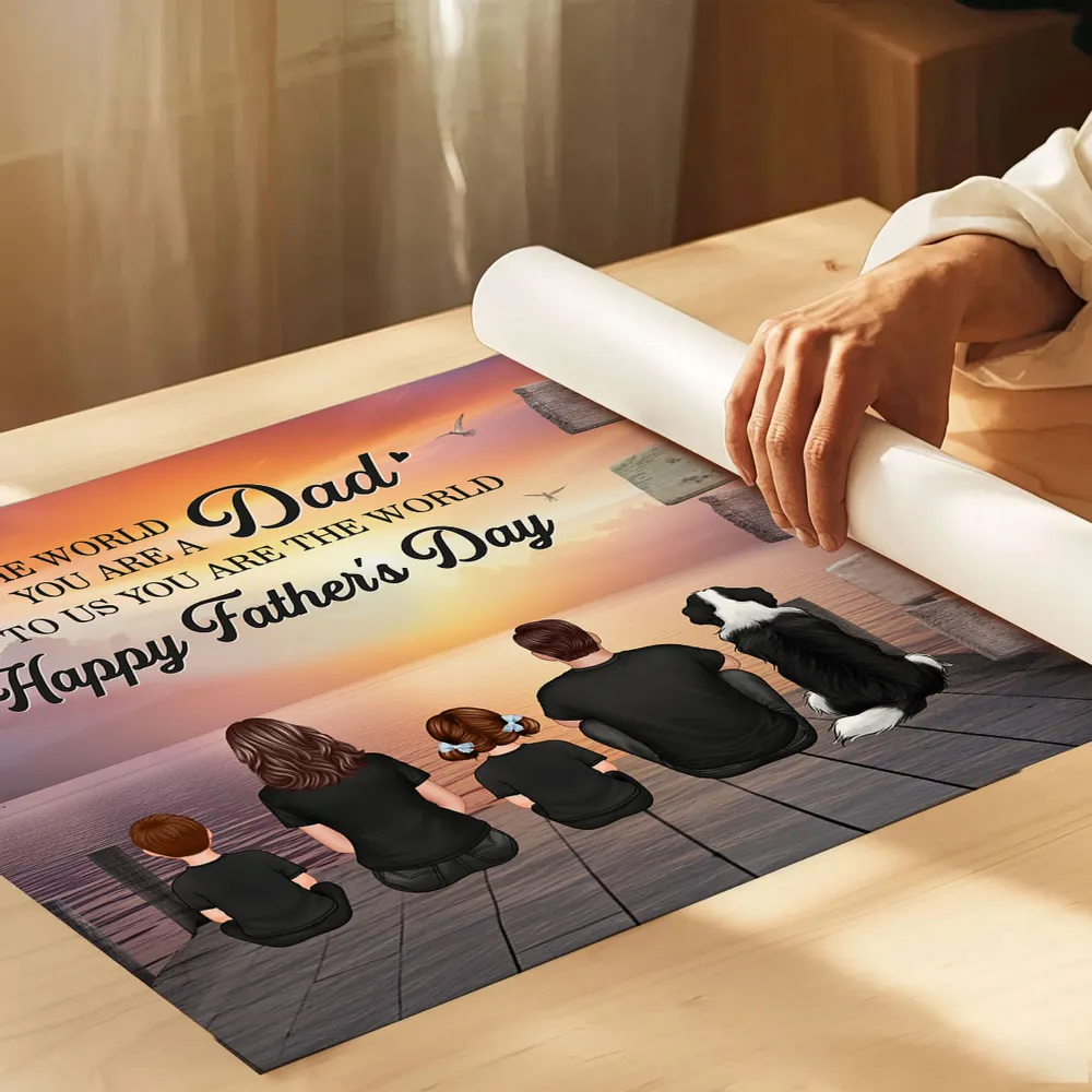 Custom Back‑View Family Canvas – Dad Is Our World Quote, Signpost with Names, Heartfelt Gift for Husband or Son - Image 7