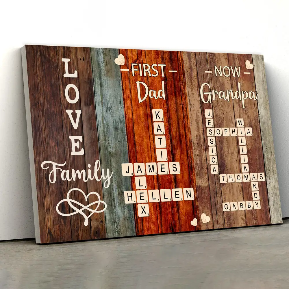 “First Dad, Now Grandpa” Rustic Crossword Poster – Personalized Family Names, Father’s Day Wall Art - Image 2