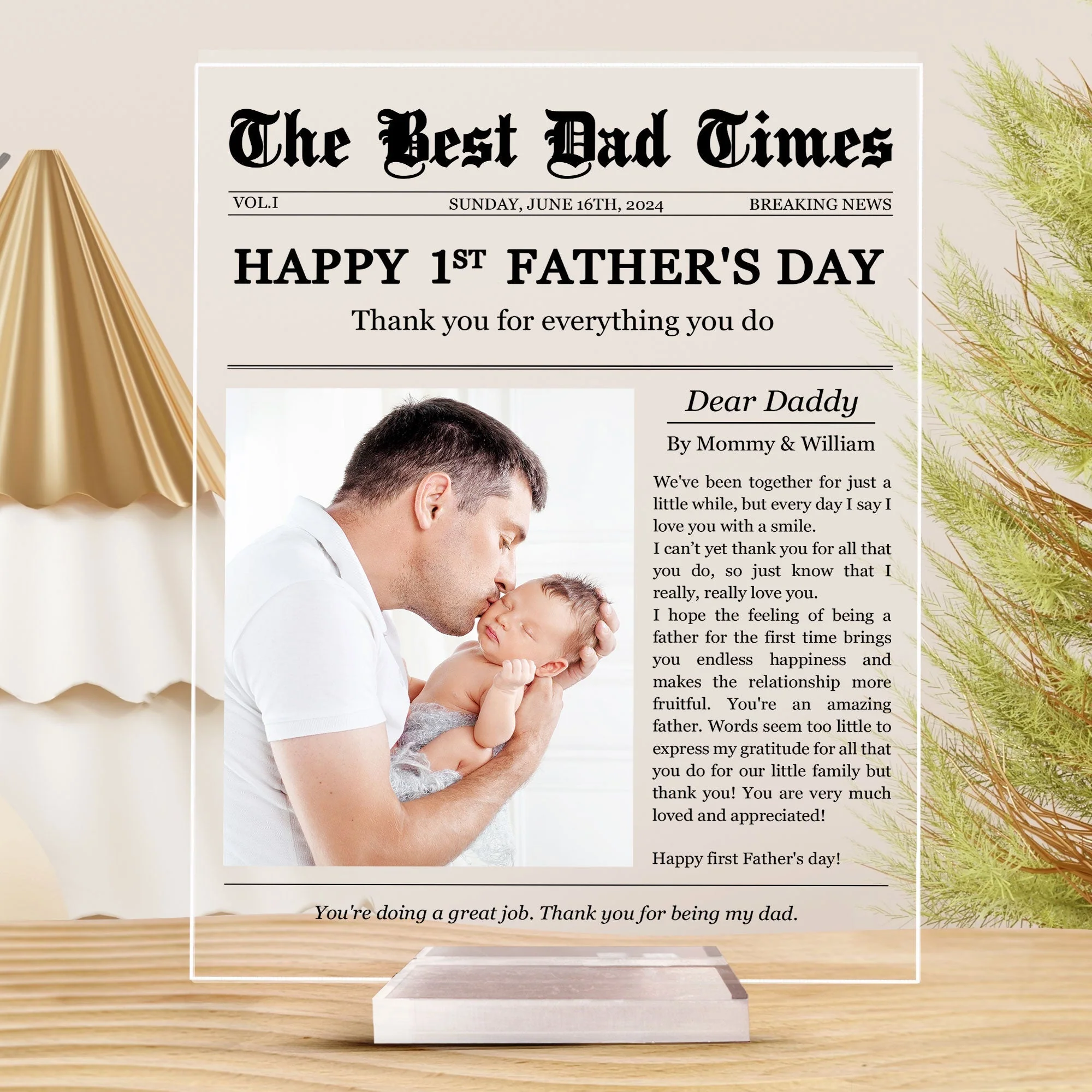 Happy 1st Father’s Day – Personalized Acrylic Plaque with Custom Photo and Heartfelt Message – Ideal Gift for New Fathers - Image 4
