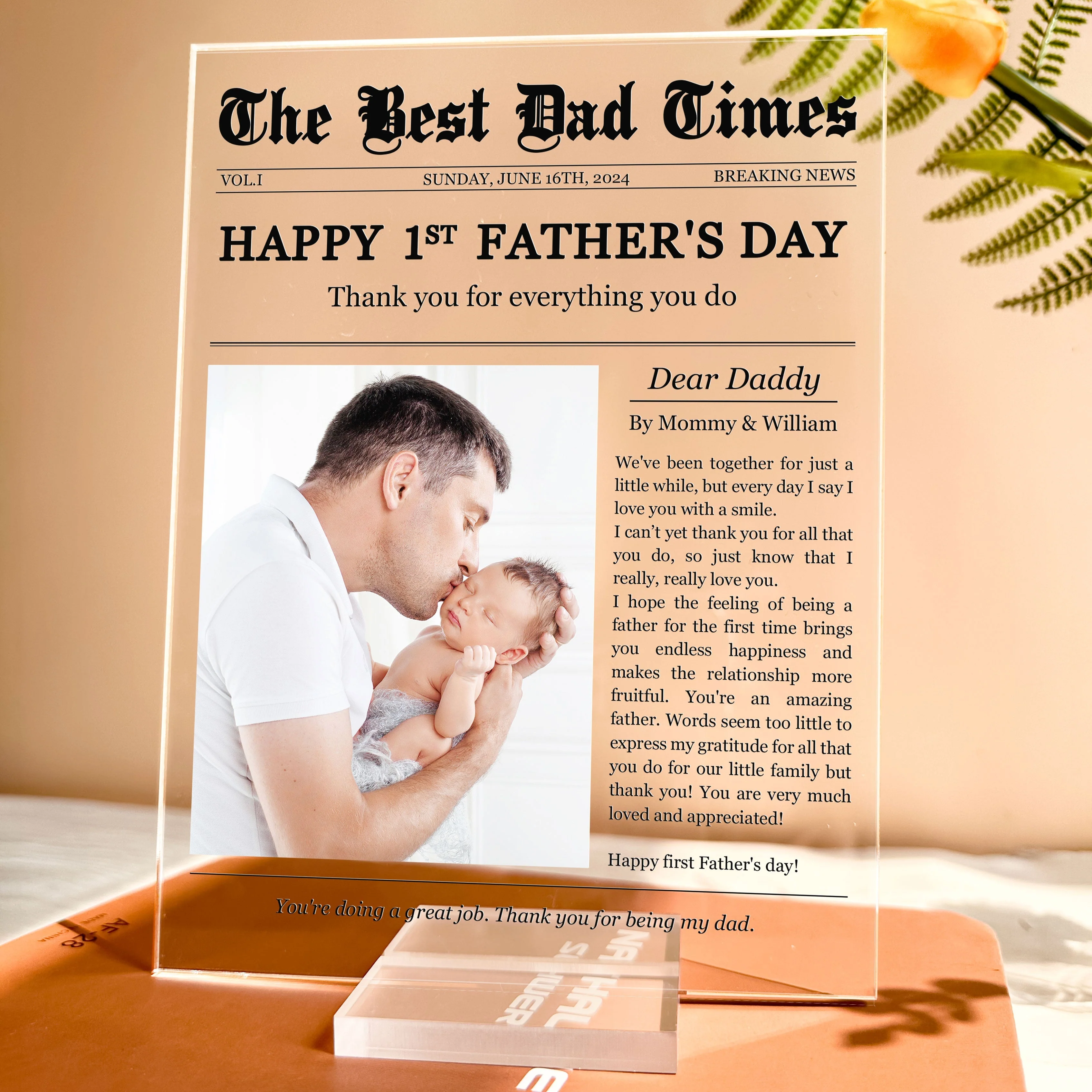 Happy 1st Father’s Day – Personalized Acrylic Plaque with Custom Photo and Heartfelt Message – Ideal Gift for New Fathers - Image 9