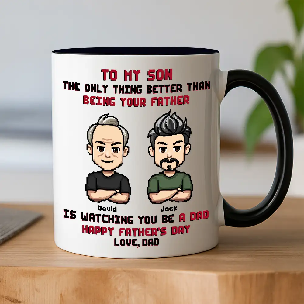 To My Son Pixel Style Mug – Watching You Be a Dad – Heartfelt White Ceramic Mug - Image 2
