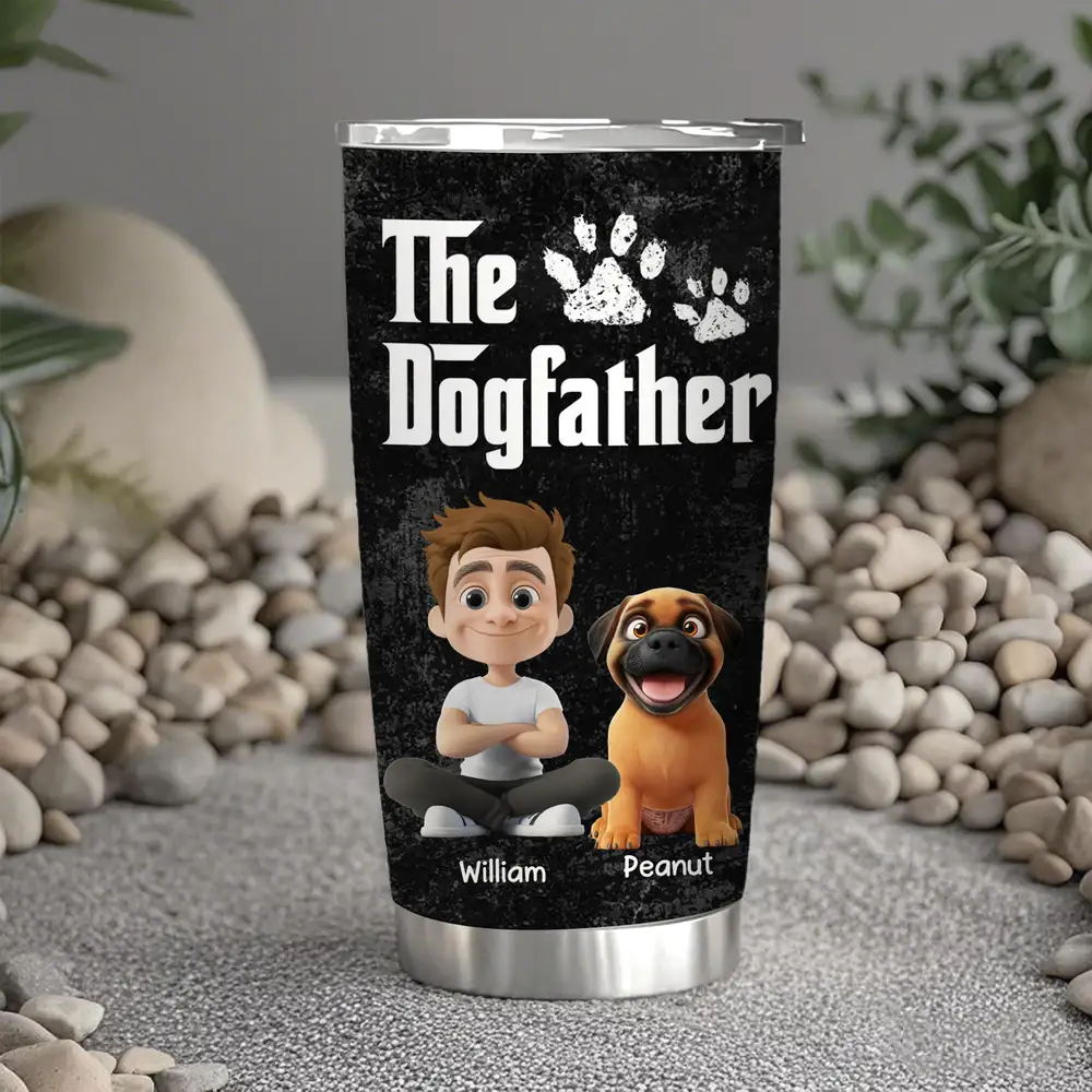 “The Dogfather” Insulated Travel Tumbler – Personalized Father’s Day Gift for Dog Dads