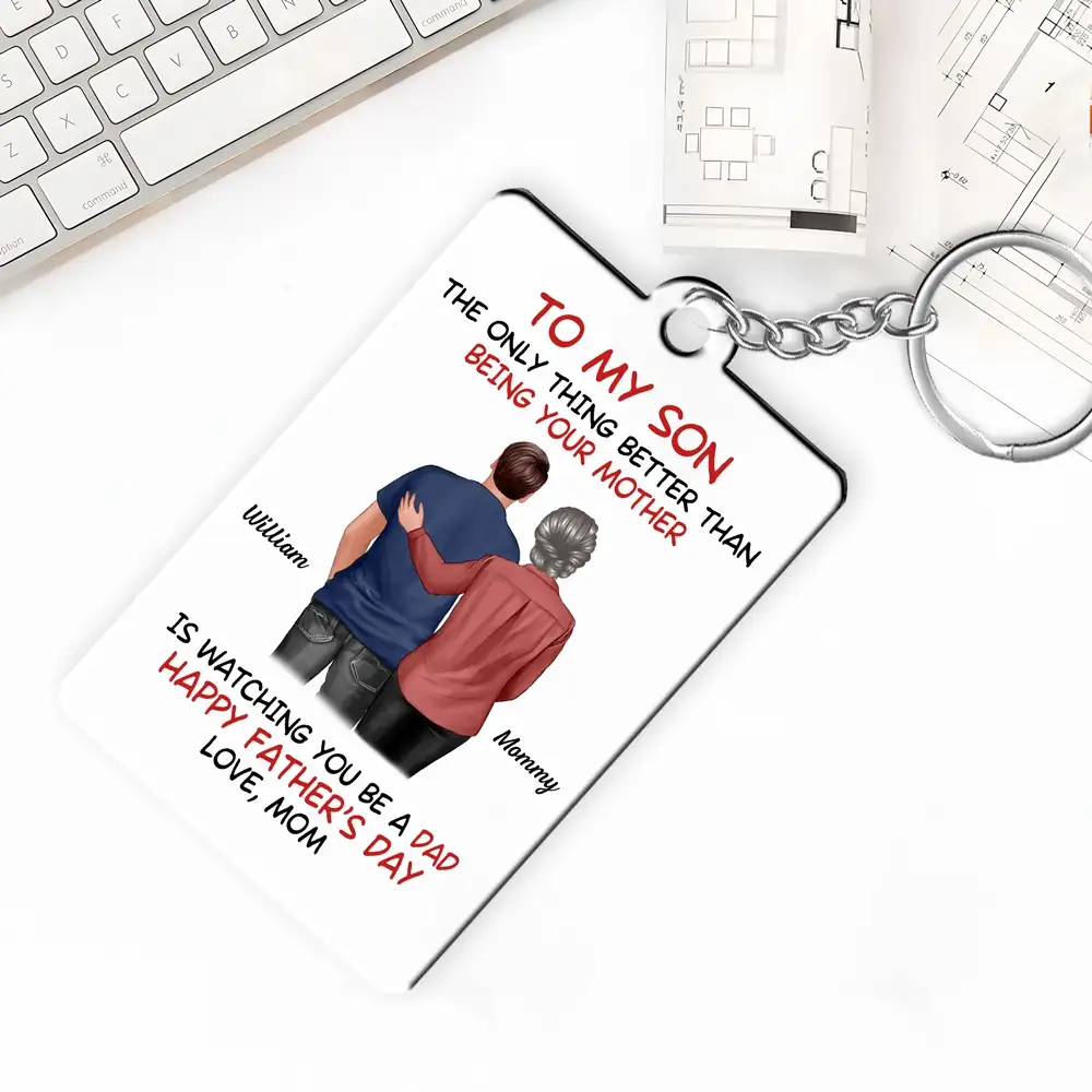 Mom-Dad-Son Back-View Keychain, Happy Trio Father’s Day Keepsake - Image 2