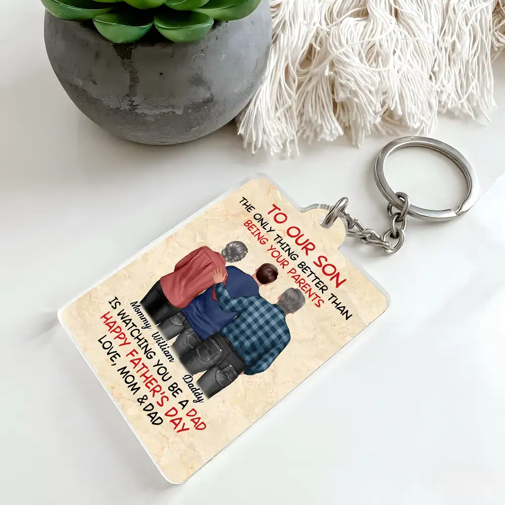 Mom-Dad-Son Back-View Keychain, Happy Trio Father’s Day Keepsake - Image 3