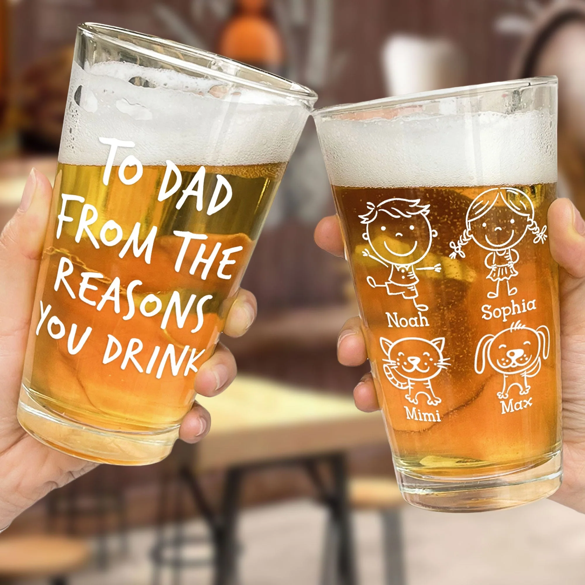 “To Dad” Personalized Beer Glass – Custom “From the Reasons You Drink” Heartwarming Father’s Day Gift with Cartoon Illustration - Image 4