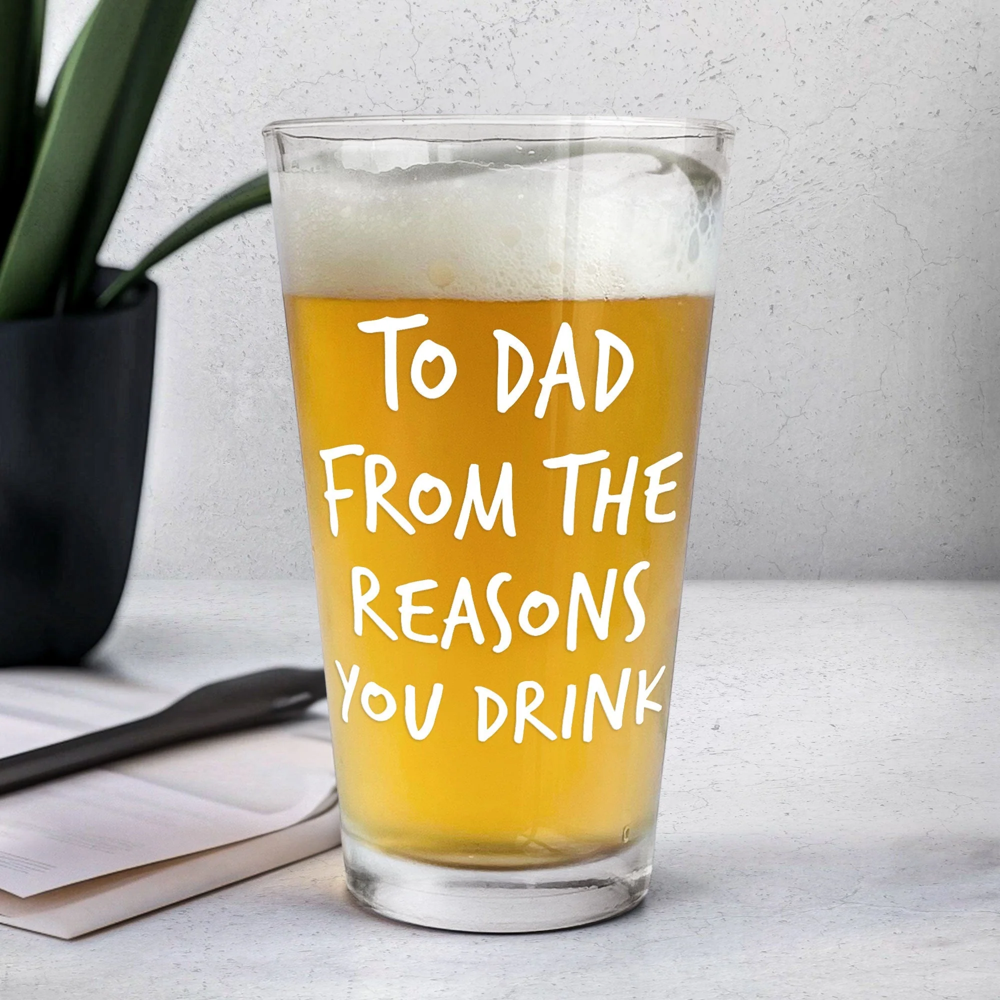 “To Dad” Personalized Beer Glass – Custom “From the Reasons You Drink” Heartwarming Father’s Day Gift with Cartoon Illustration - Image 6
