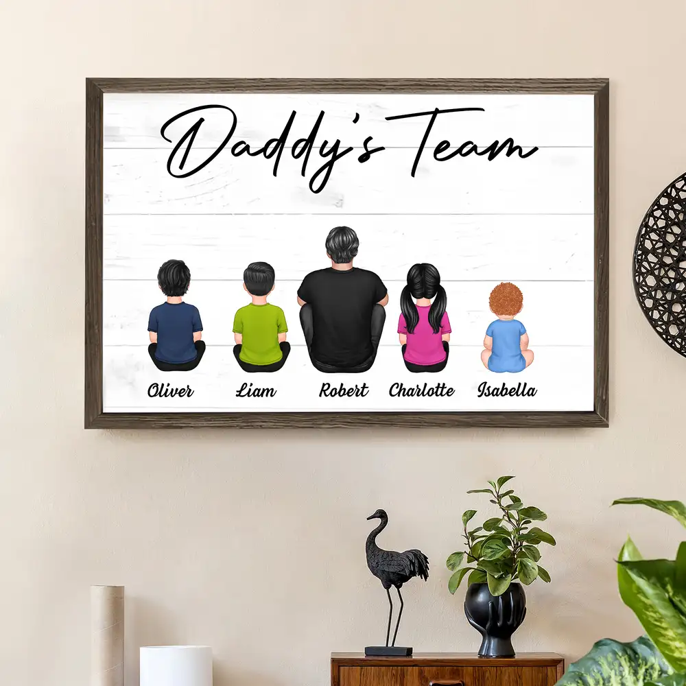 "Daddy's Team" – Personalized Father's Day Poster with Custom Family Artwork – Gift for Dad