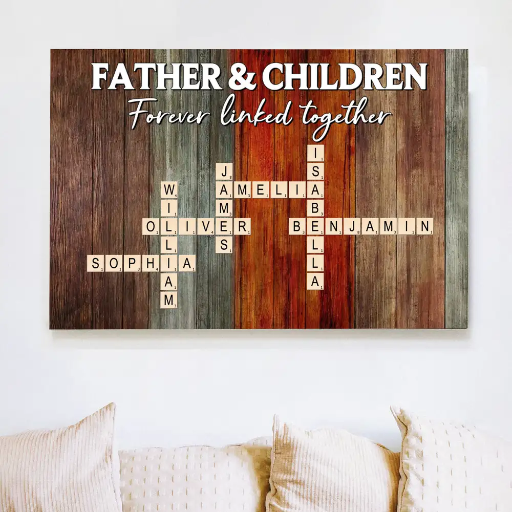 Forever Linked Together – Custom Crossword Poster for Father and Children – Creative Family Gift for Father’s Day