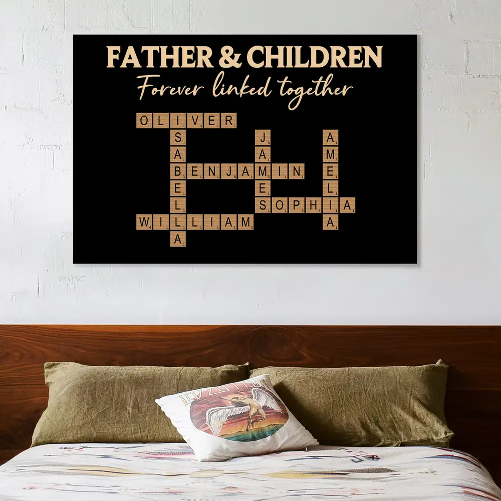 Forever Linked Together – Custom Crossword Poster for Father and Children – Creative Family Gift for Father’s Day - Image 3