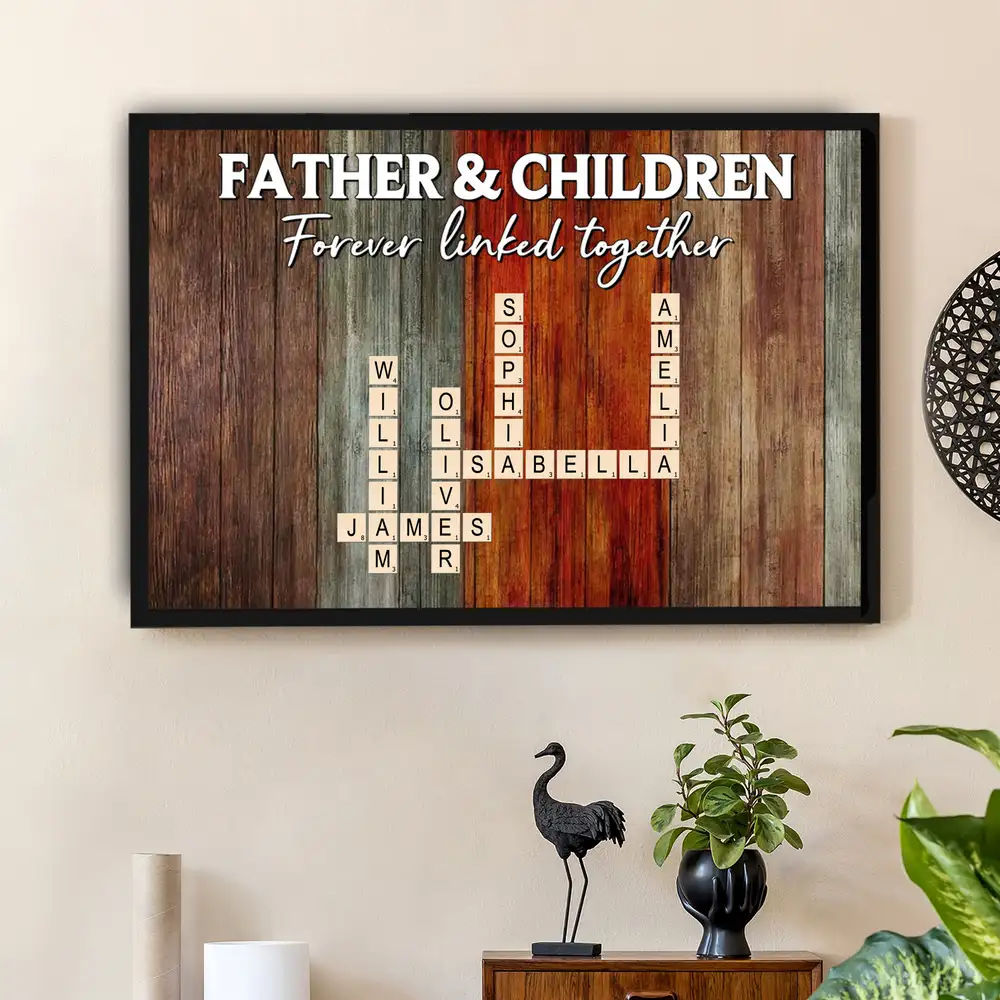 Forever Linked Together – Custom Crossword Poster for Father and Children – Creative Family Gift for Father’s Day - Image 4
