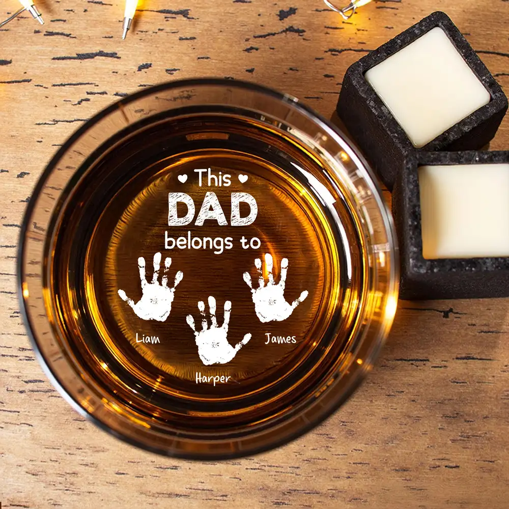 Personalized “This Dad Belongs To” Engraved Whiskey Glass – Heart-warming Father’s Day Gift