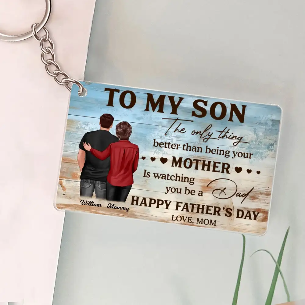 To My Son from Mom – Personalized Father’s Day Keychain, Heartfelt Wall Art Gift for Son, Emotional Gift for New Dad - Image 2