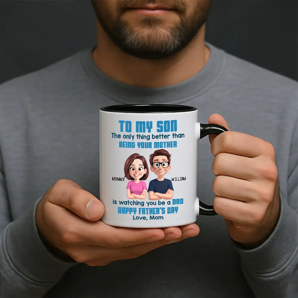 To My Son Happy Father's Day Cartoon Style Personalized Mug, Heartfelt Father's Day Gift For Son - Image 2