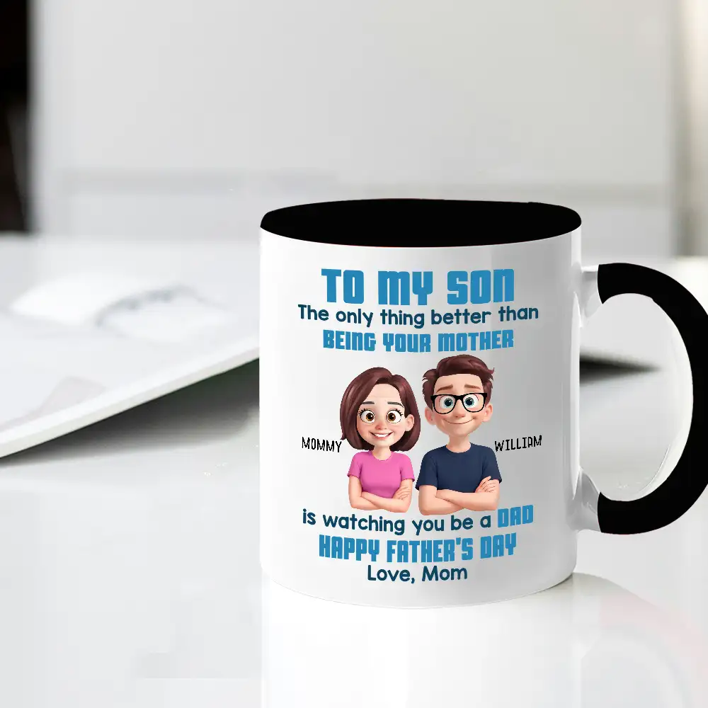 To My Son Happy Father's Day Cartoon Style Personalized Mug, Heartfelt Father's Day Gift For Son - Image 5