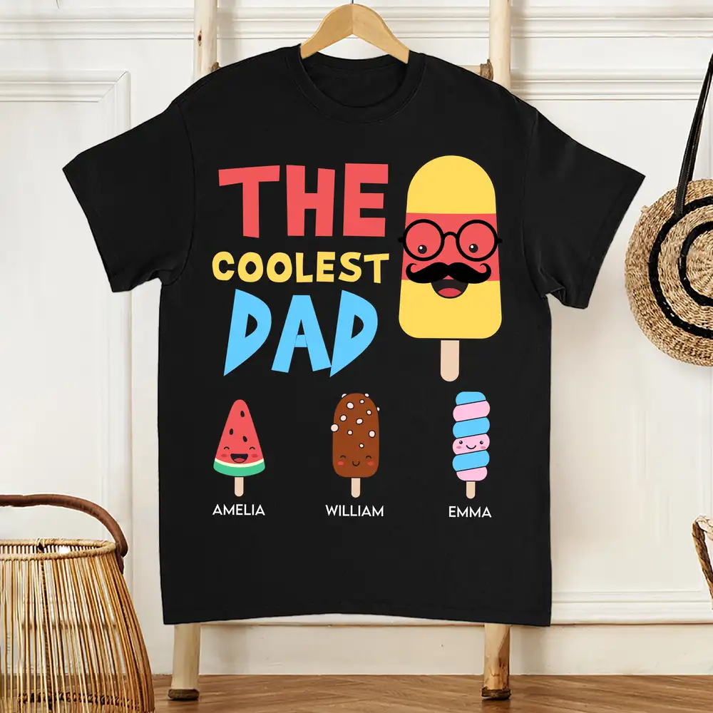 “The Coolest Pop” Classic Tee – Funny Personalized Father’s Day Shirt from Kids with Ice Cream Characters - Image 2