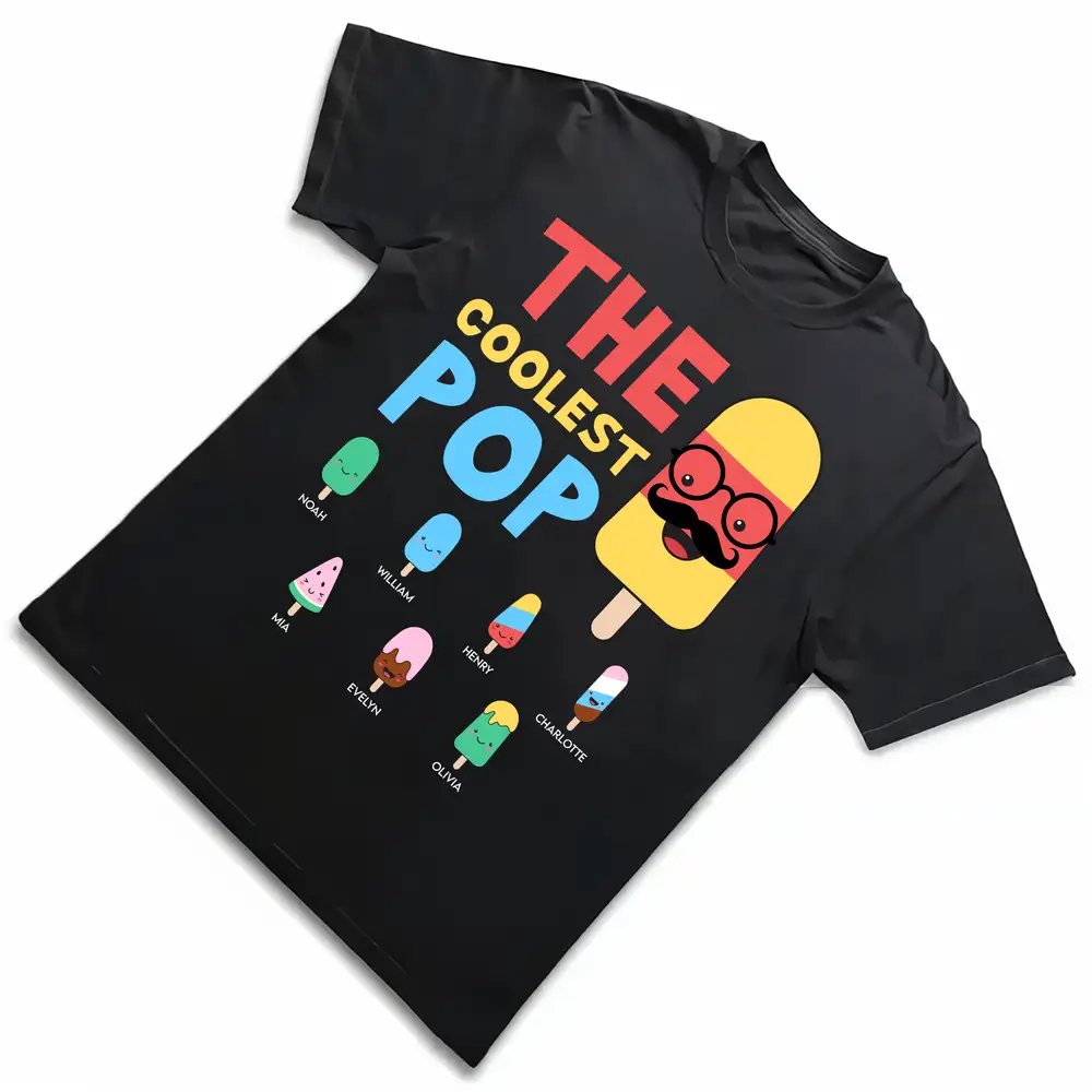 “The Coolest Pop” Classic Tee – Funny Personalized Father’s Day Shirt from Kids with Ice Cream Characters - Image 3