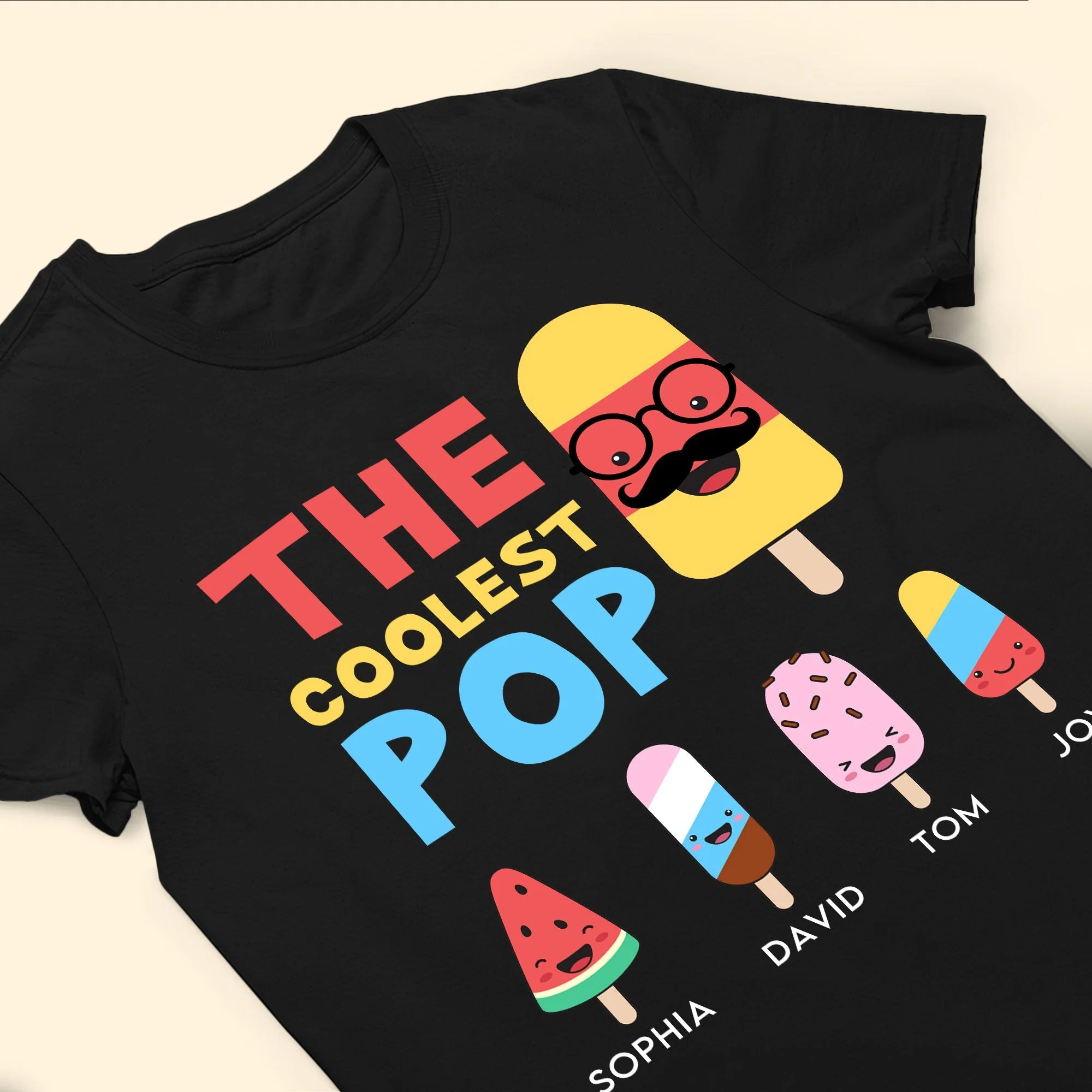 “The Coolest Pop” Classic Tee – Funny Personalized Father’s Day Shirt from Kids with Ice Cream Characters - Image 7