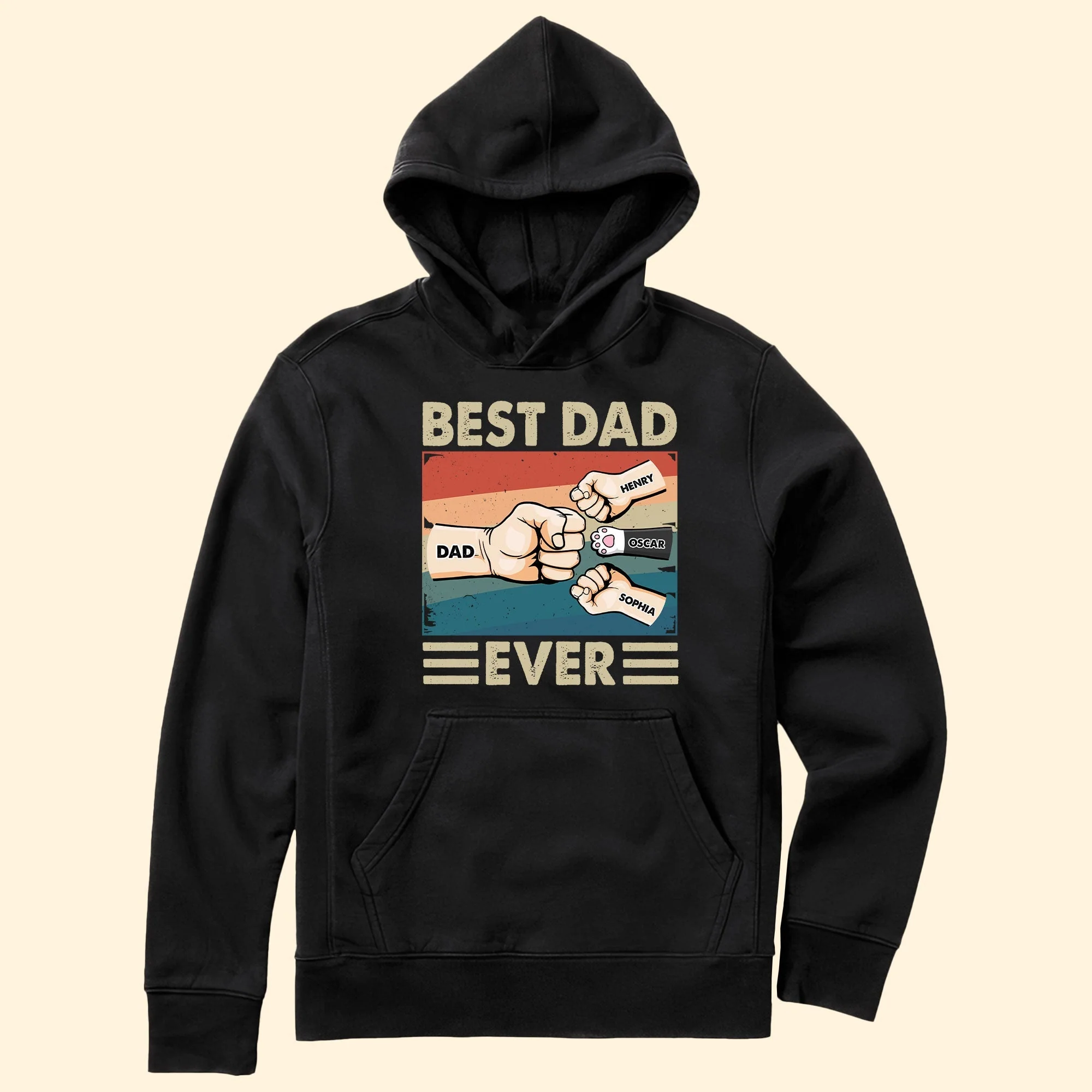 “Best Dad Ever” Retro Fist-Bump Classic Tee – Personalized Kids & Pet Names, Father’s Day Gift - Image 4