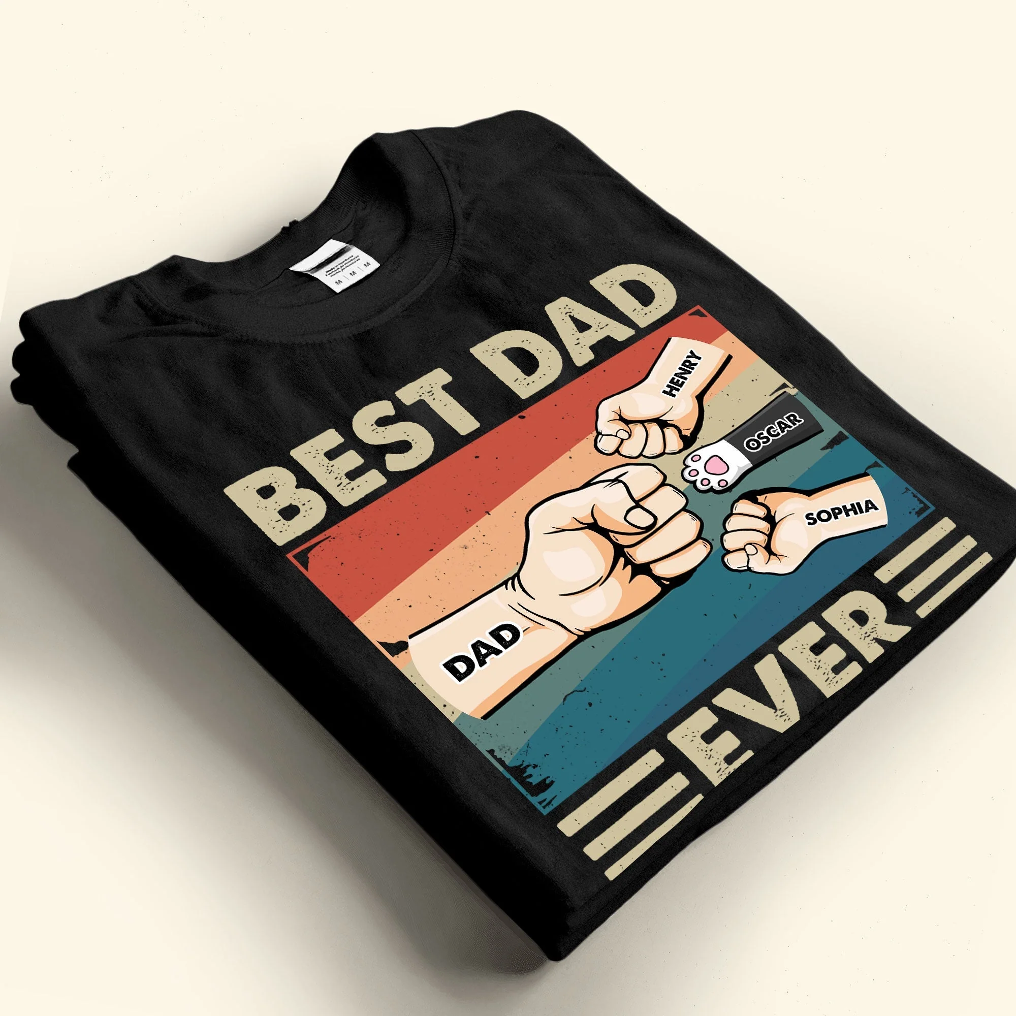“Best Dad Ever” Retro Fist-Bump Classic Tee – Personalized Kids & Pet Names, Father’s Day Gift - Image 5