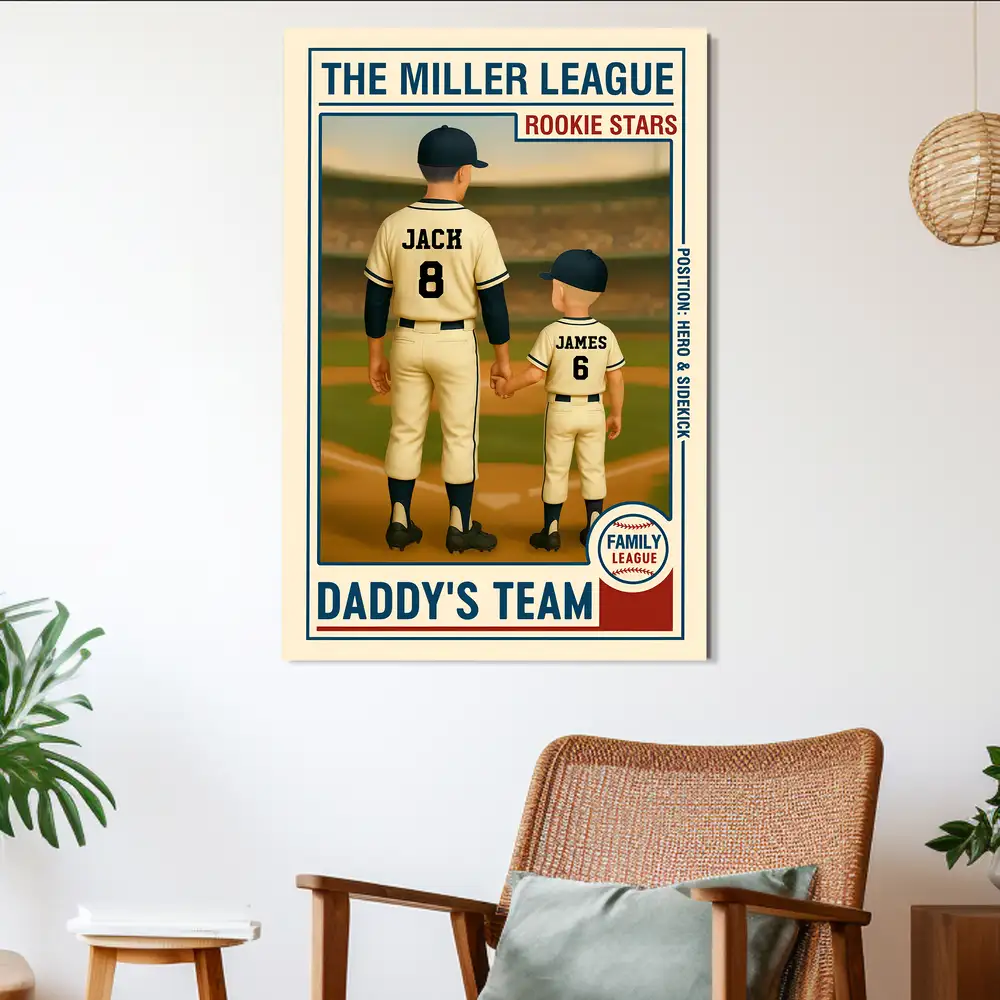 “Daddy’s Team” Custom Baseball-Themed Poster with Frame – Personalized Father's Day Gift for Dad - Image 2