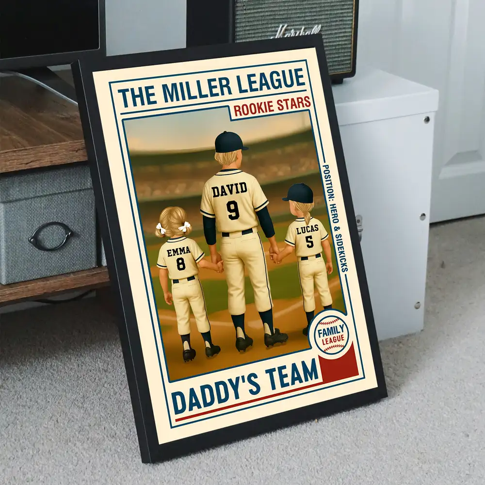 “Daddy’s Team” Custom Baseball-Themed Poster with Frame – Personalized Father's Day Gift for Dad - Image 3
