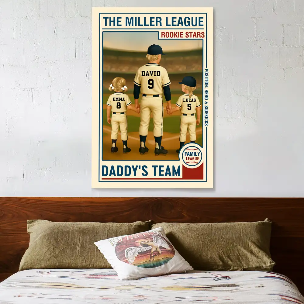 “Daddy’s Team” Custom Baseball-Themed Poster with Frame – Personalized Father's Day Gift for Dad - Image 6