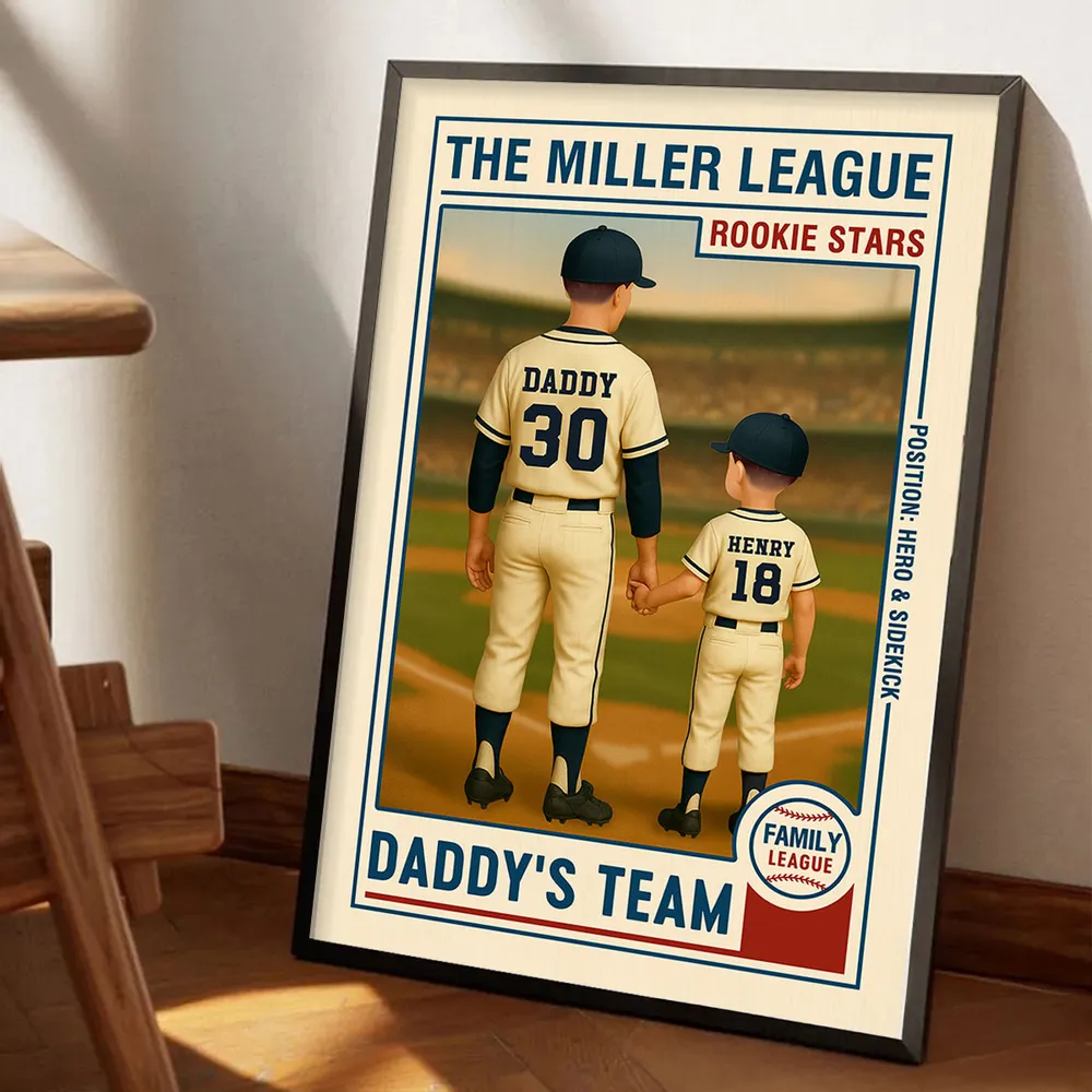 “Daddy’s Team” Custom Baseball-Themed Poster with Frame – Personalized Father's Day Gift for Dad - Image 7