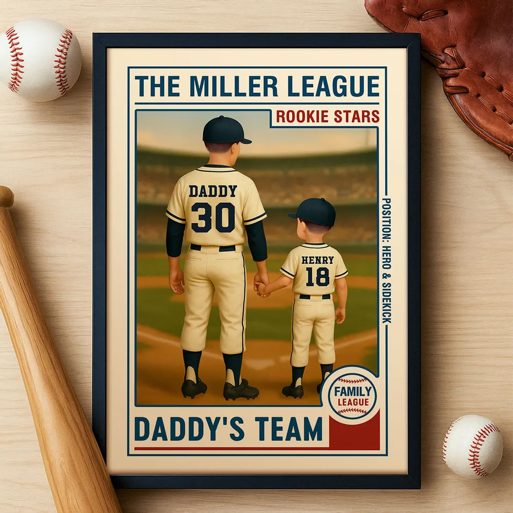 “Daddy’s Team” Custom Baseball-Themed Poster with Frame – Personalized Father's Day Gift for Dad - Image 9