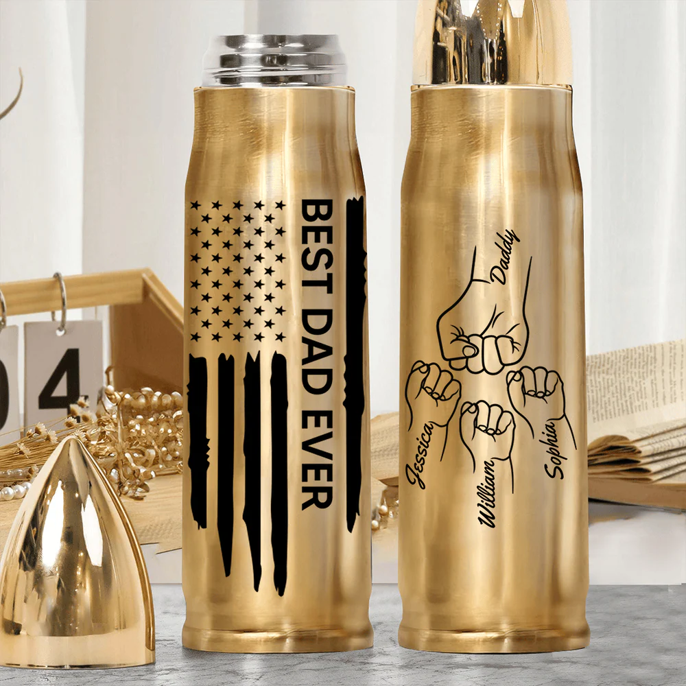“Best Papa Ever” Bullet Tumbler – Personalized Fist-Bump Names, Father’s Day Gift