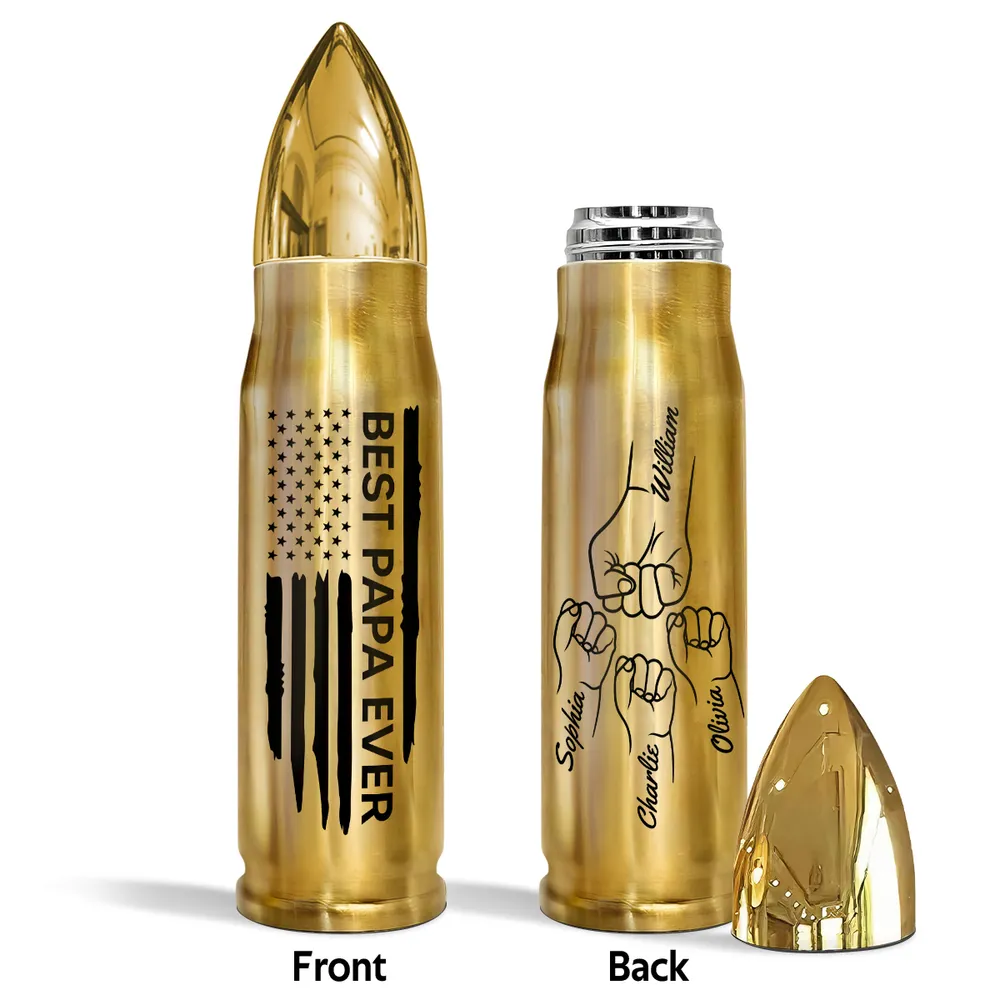 “Best Papa Ever” Bullet Tumbler – Personalized Fist-Bump Names, Father’s Day Gift - Image 4