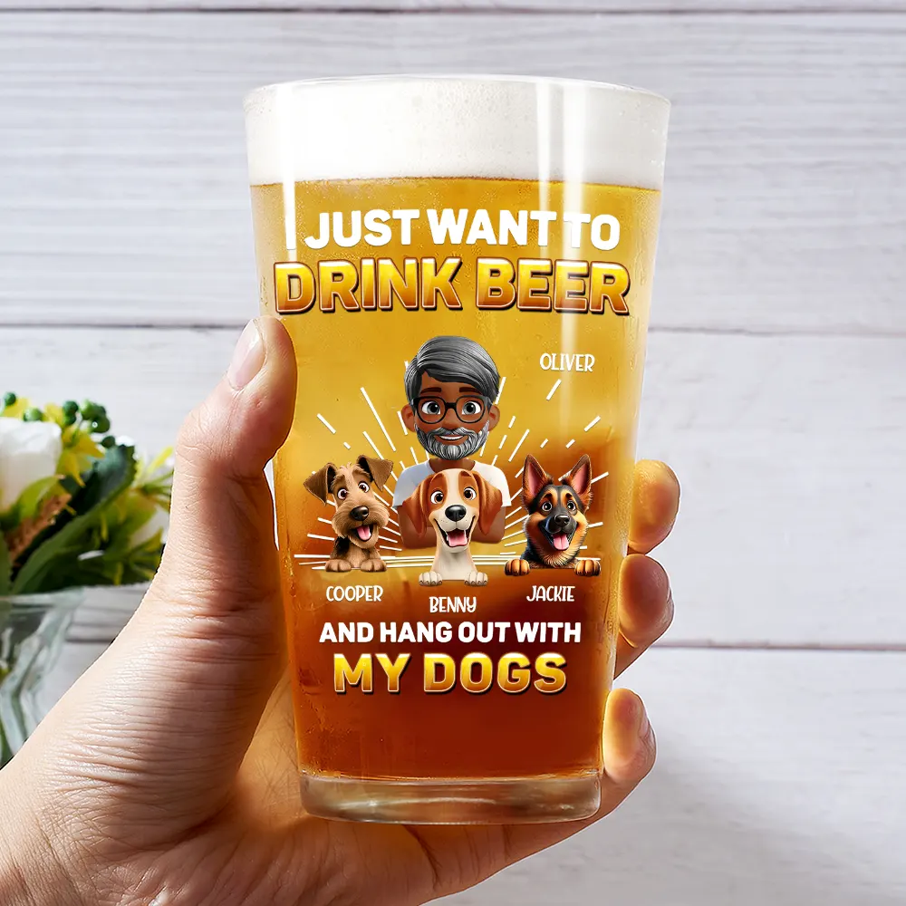 "I Just Want to Drink Beer and Hang Out with My Dog" Custom Beer Glass – Personalized Design for Dog Lovers - Image 5