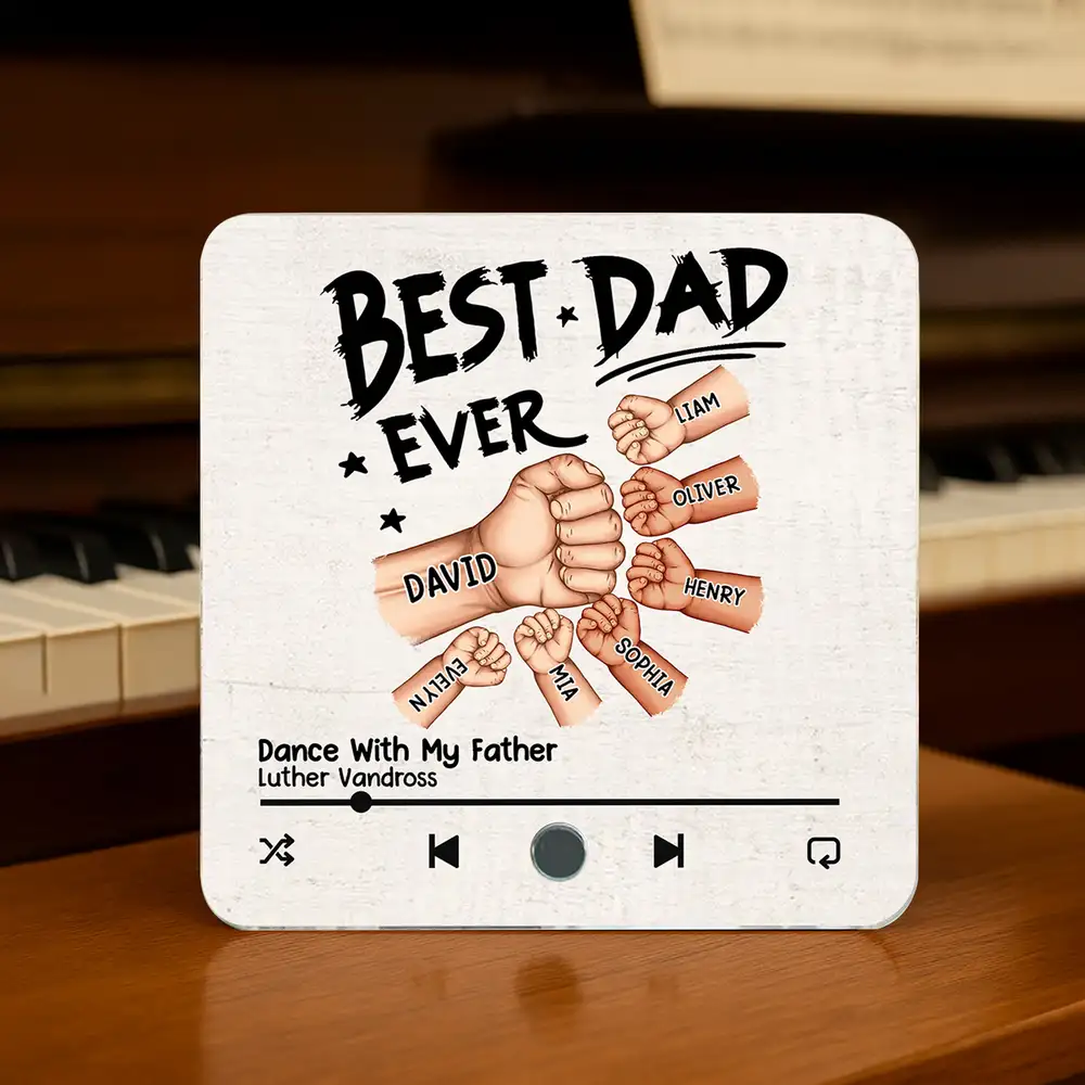“Best Dad Ever” Acrylic Music Magnet – Personalized Fist Bump Gift with Song Display - Image 2