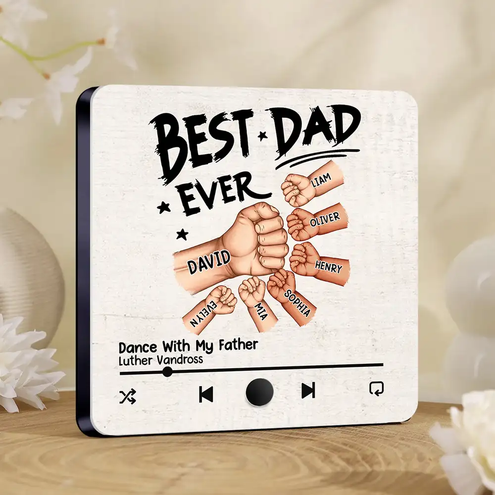 “Best Dad Ever” Acrylic Music Magnet – Personalized Fist Bump Gift with Song Display - Image 7