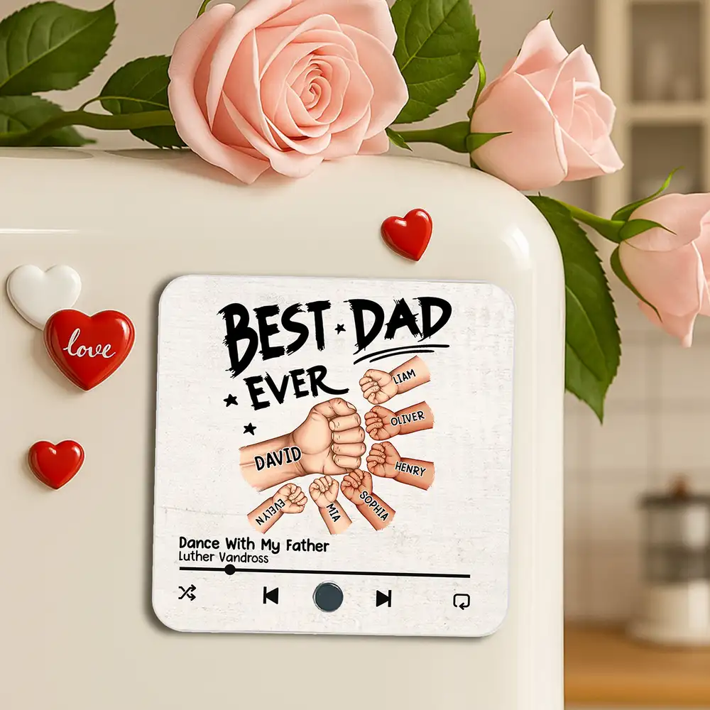 “Best Dad Ever” Acrylic Music Magnet – Personalized Fist Bump Gift with Song Display - Image 8