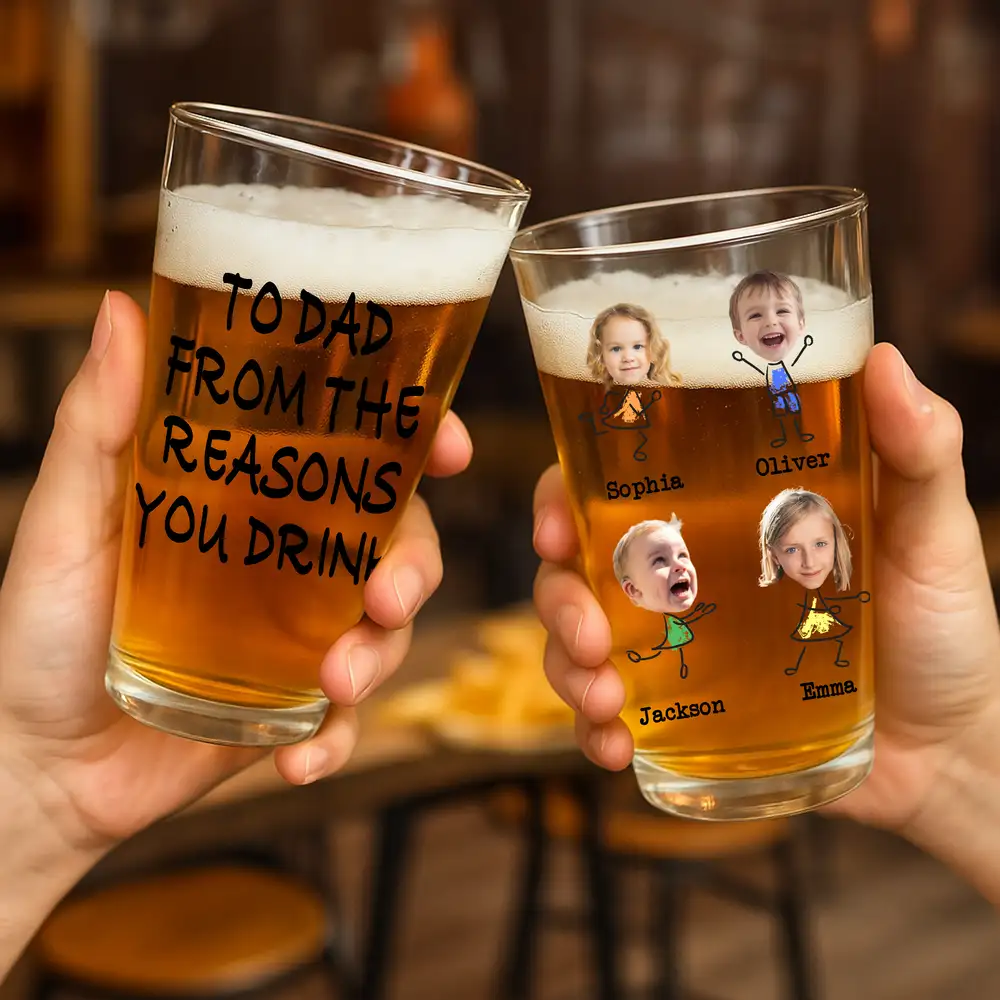 To Dad From the Reasons You Drink – Funny Custom Beer Glass with Kids’ Photos - Image 2