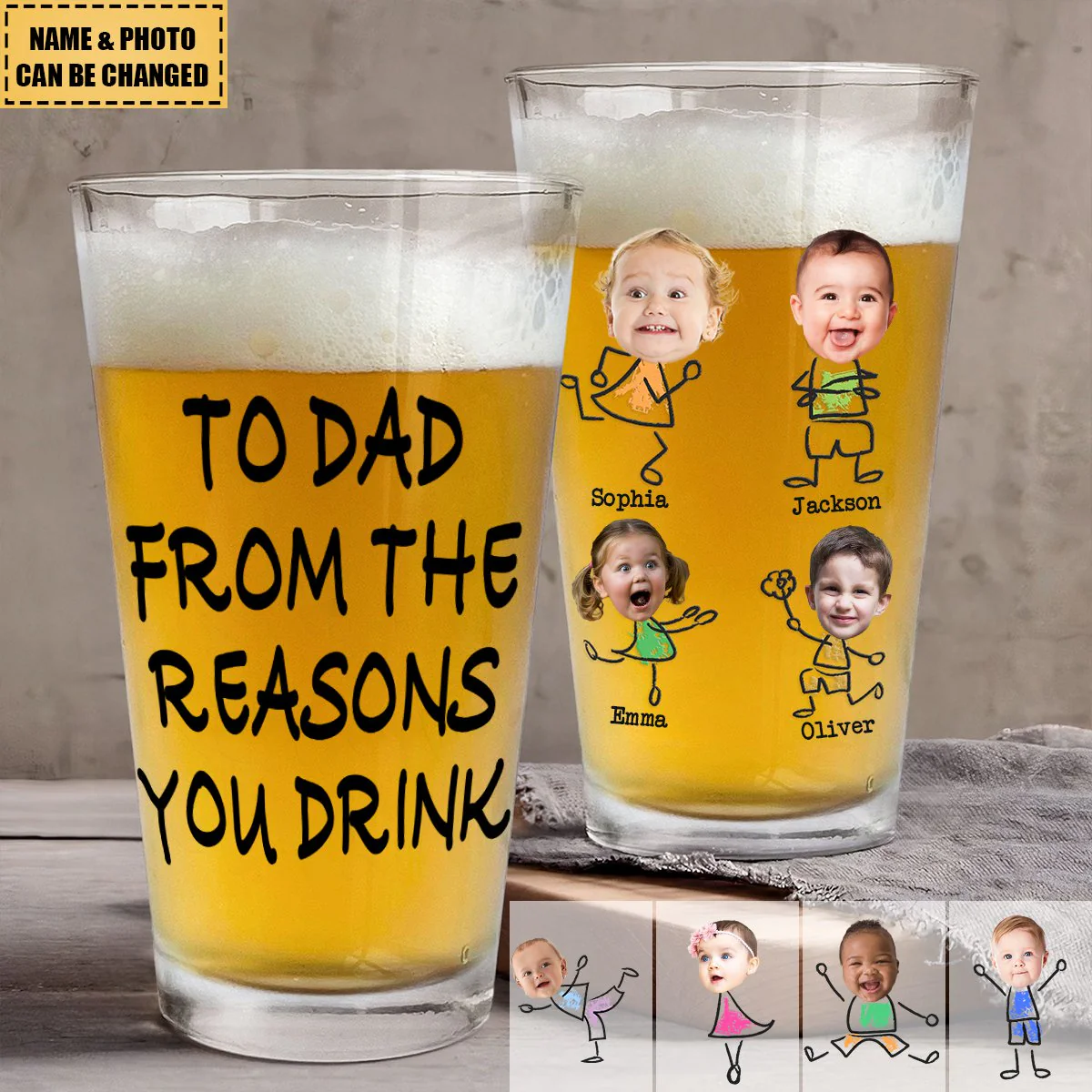 To Dad From the Reasons You Drink – Funny Custom Beer Glass with Kids’ Photos - Image 6