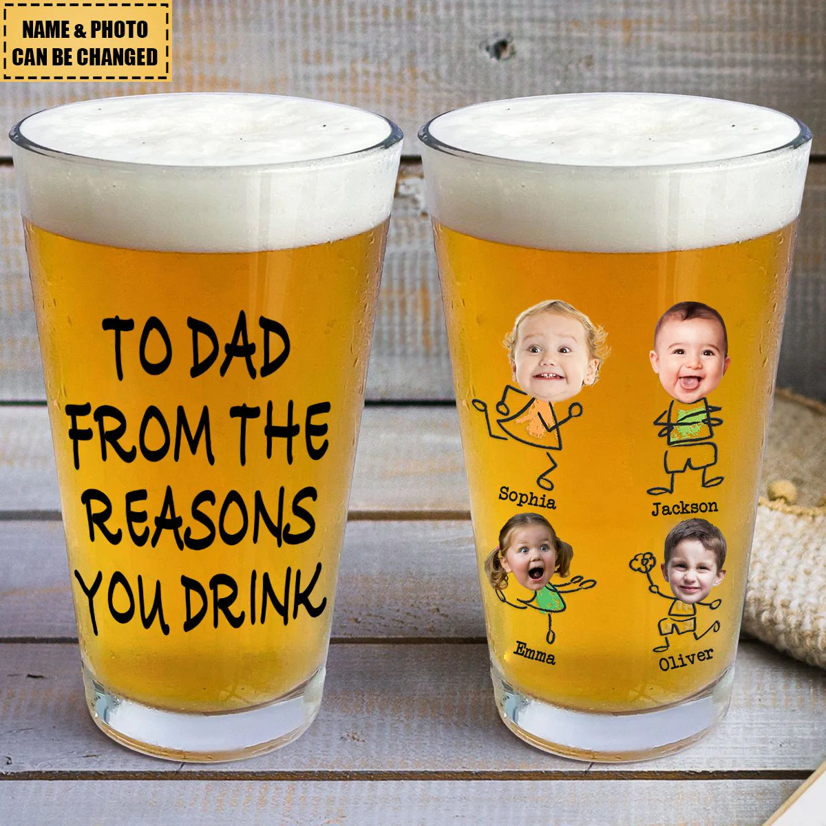 To Dad From the Reasons You Drink – Funny Custom Beer Glass with Kids’ Photos - Image 8