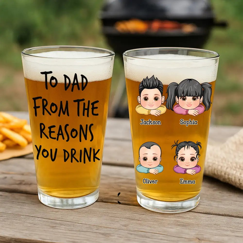 Funny Gift for Dad or Grandpa – Personalized Beer Glass with Cartoon Kid Faces