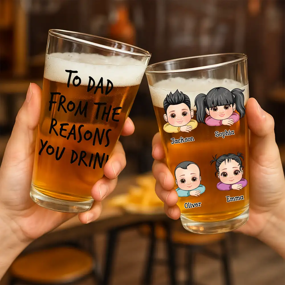 Funny Gift for Dad or Grandpa – Personalized Beer Glass with Cartoon Kid Faces - Image 2