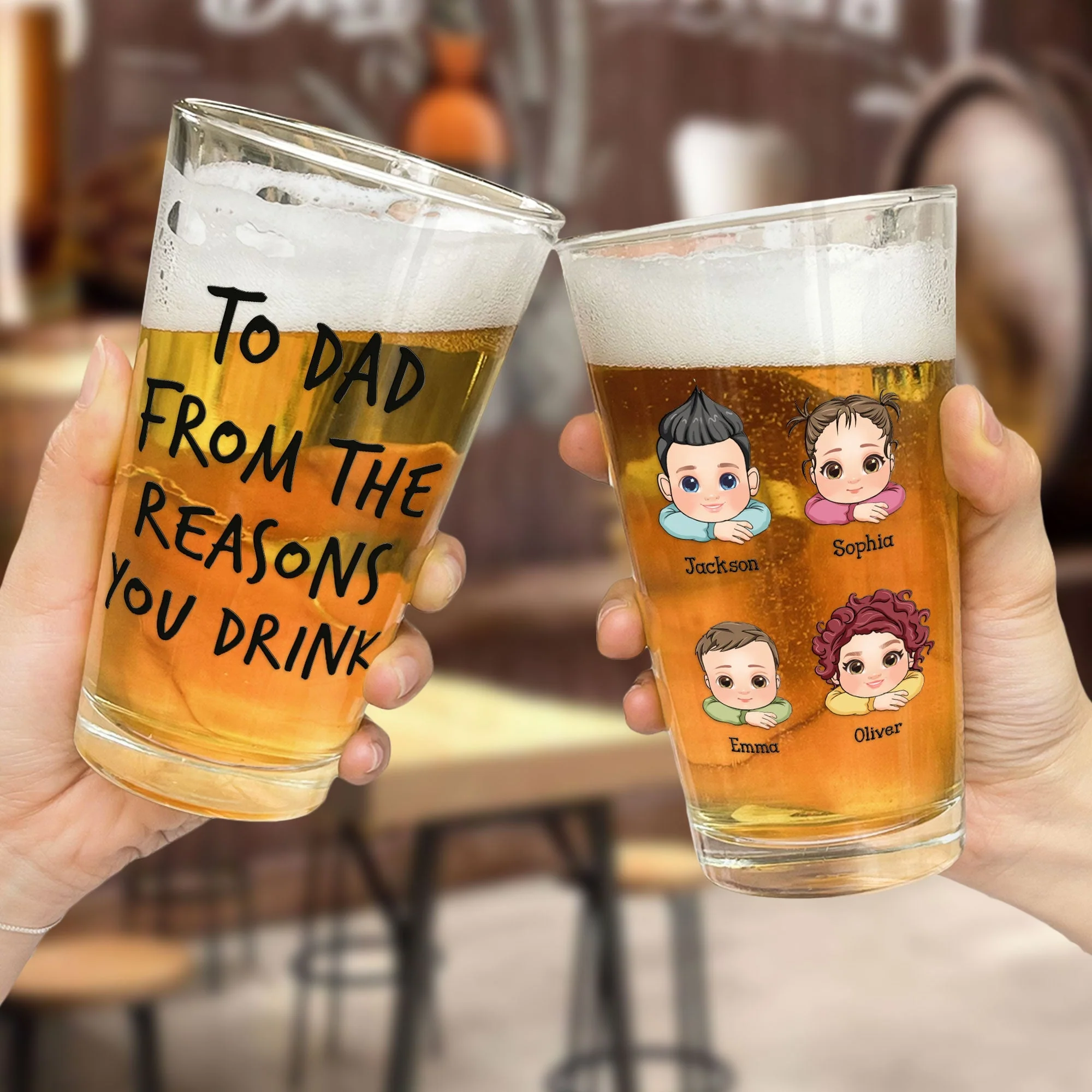 Funny Gift for Dad or Grandpa – Personalized Beer Glass with Cartoon Kid Faces - Image 5
