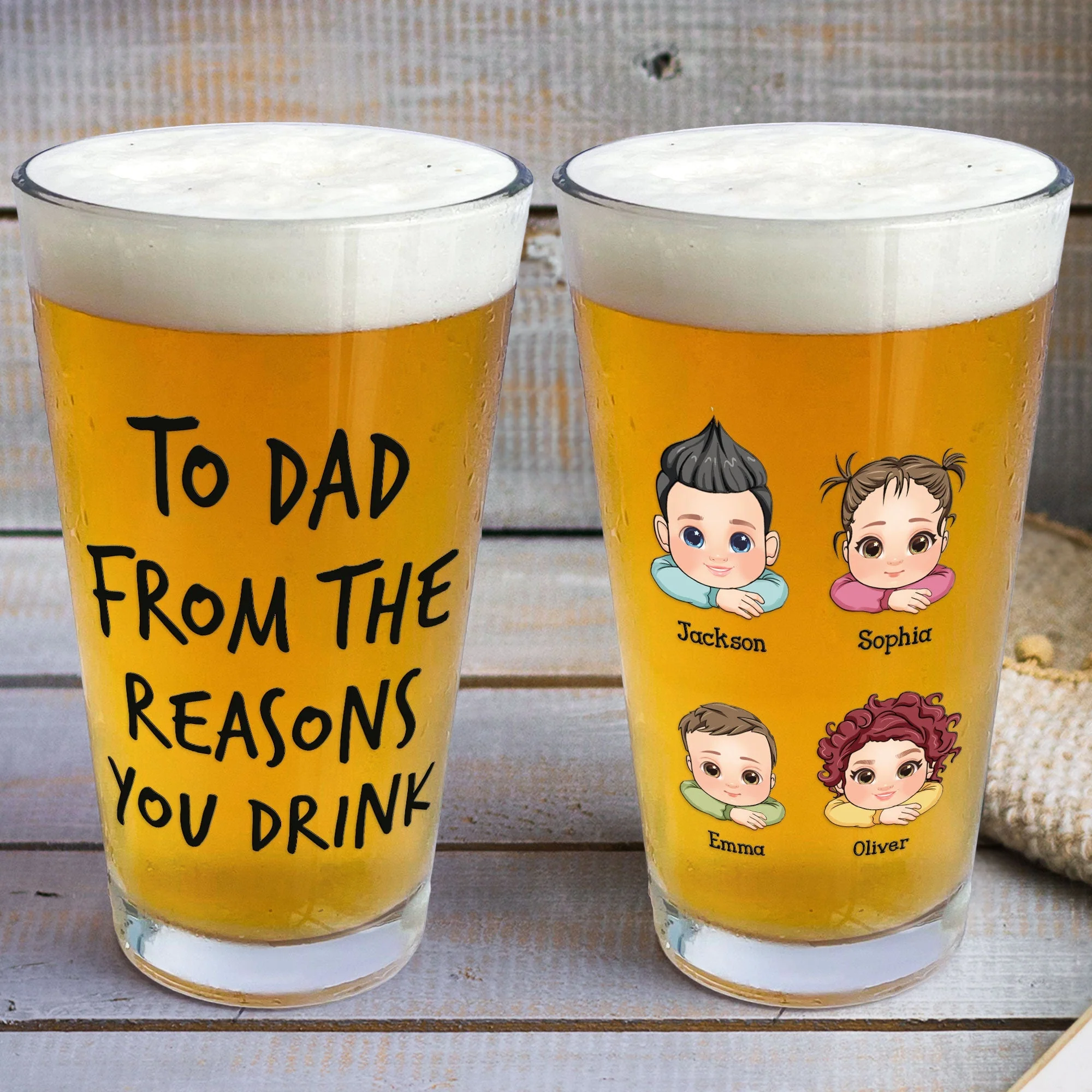 Funny Gift for Dad or Grandpa – Personalized Beer Glass with Cartoon Kid Faces - Image 6