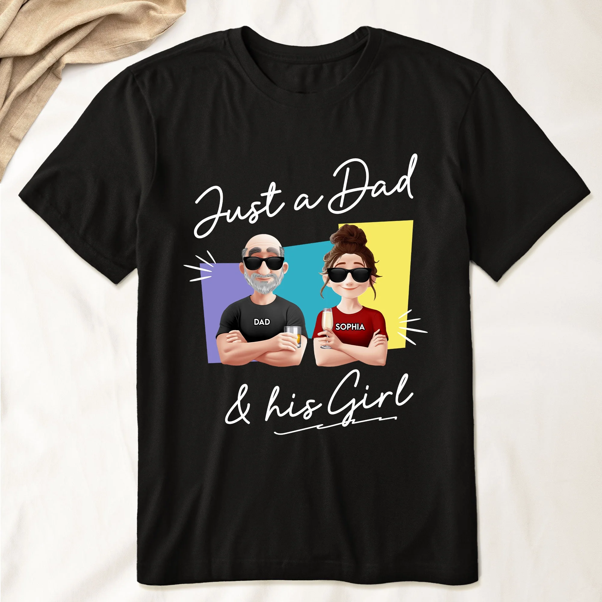 "Just a Dad & His Girl" Classic Tee – Custom Father’s Day Gift with Father and Daughter Cartoon