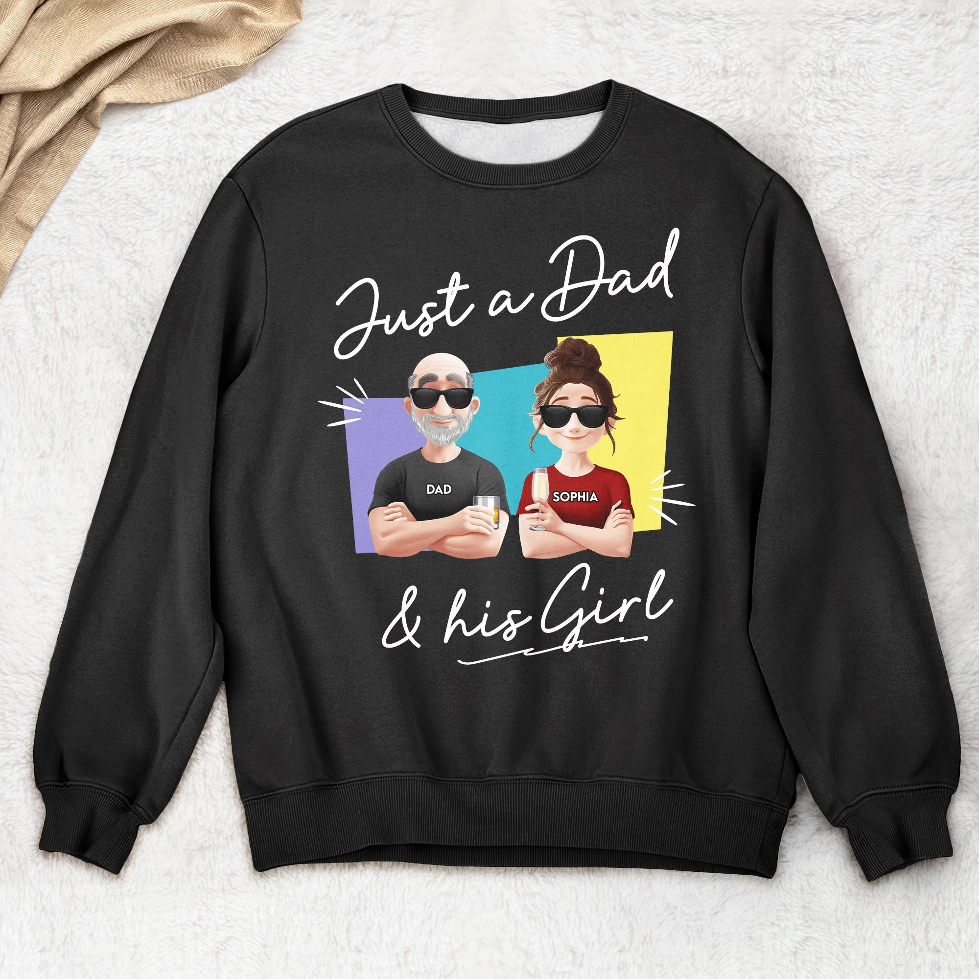 "Just a Dad & His Girl" Classic Tee – Custom Father’s Day Gift with Father and Daughter Cartoon - Image 3
