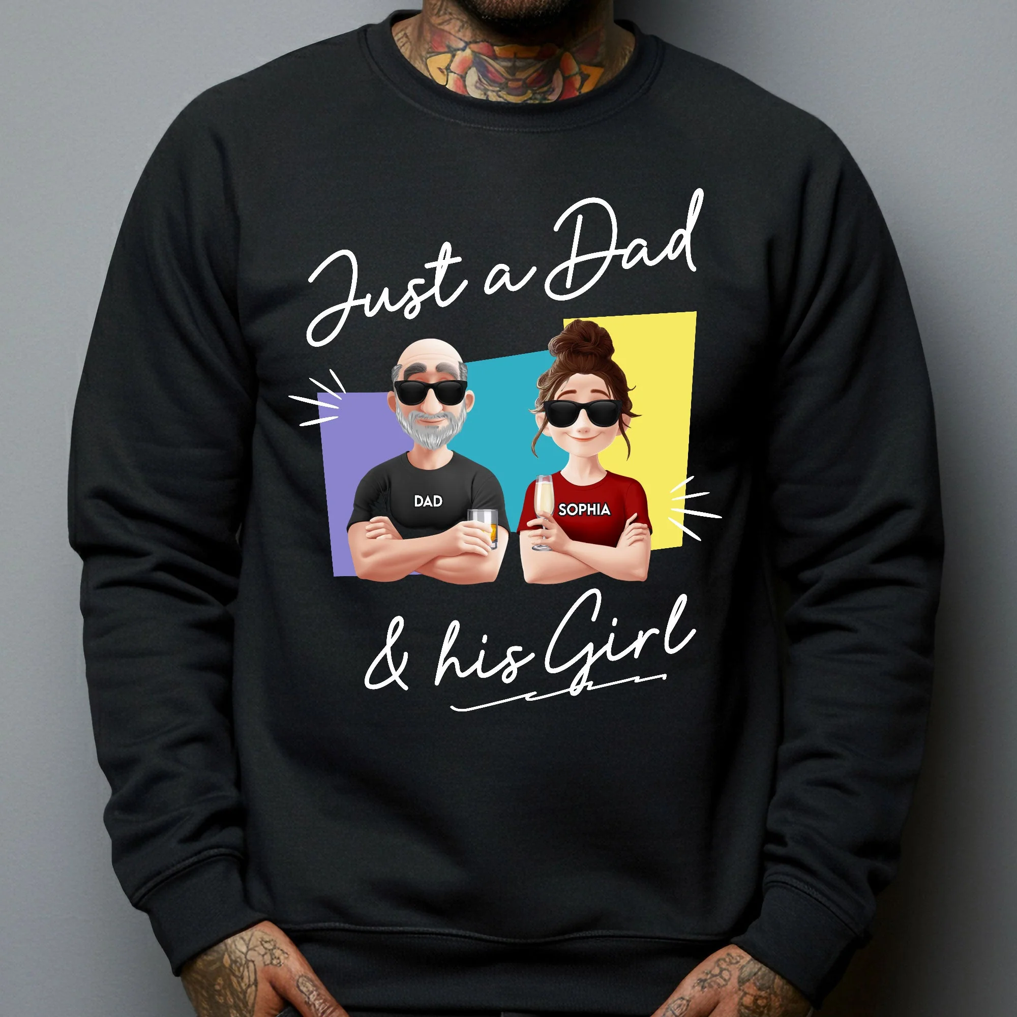 "Just a Dad & His Girl" Classic Tee – Custom Father’s Day Gift with Father and Daughter Cartoon - Image 4