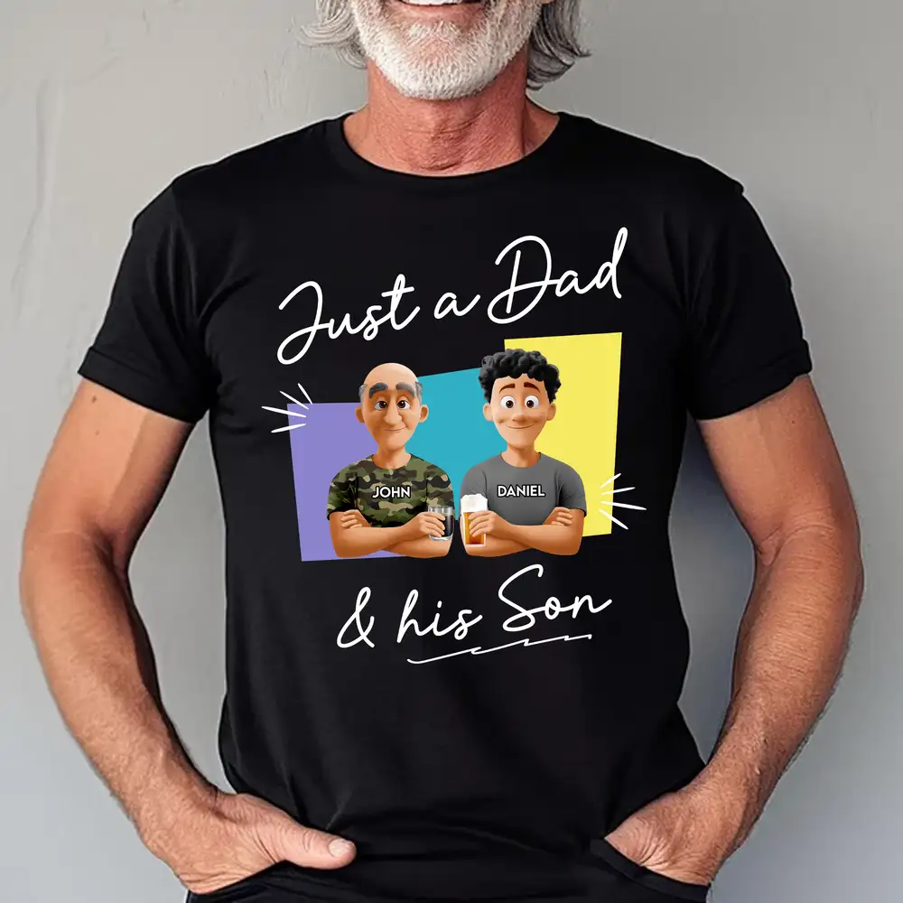 "Just a Dad & His Girl" Classic Tee – Custom Father’s Day Gift with Father and Daughter Cartoon - Image 9